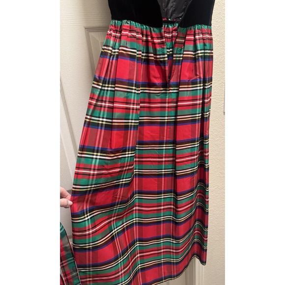 Holiday Party Dress Velvet Taffeta Tartan Plaid Teena Paige Vtg Xmas Jr Sz 7 - Picture 14 of 16